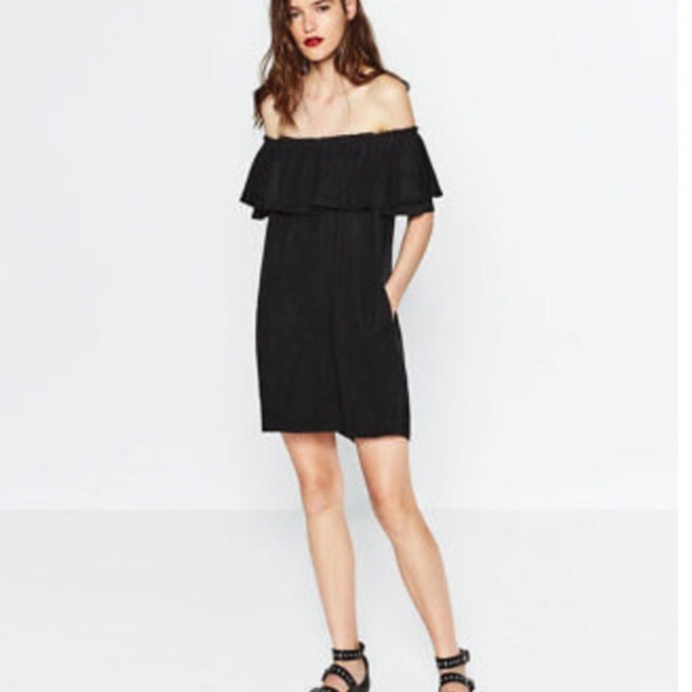 Denim Off Shoulder Dress Black
